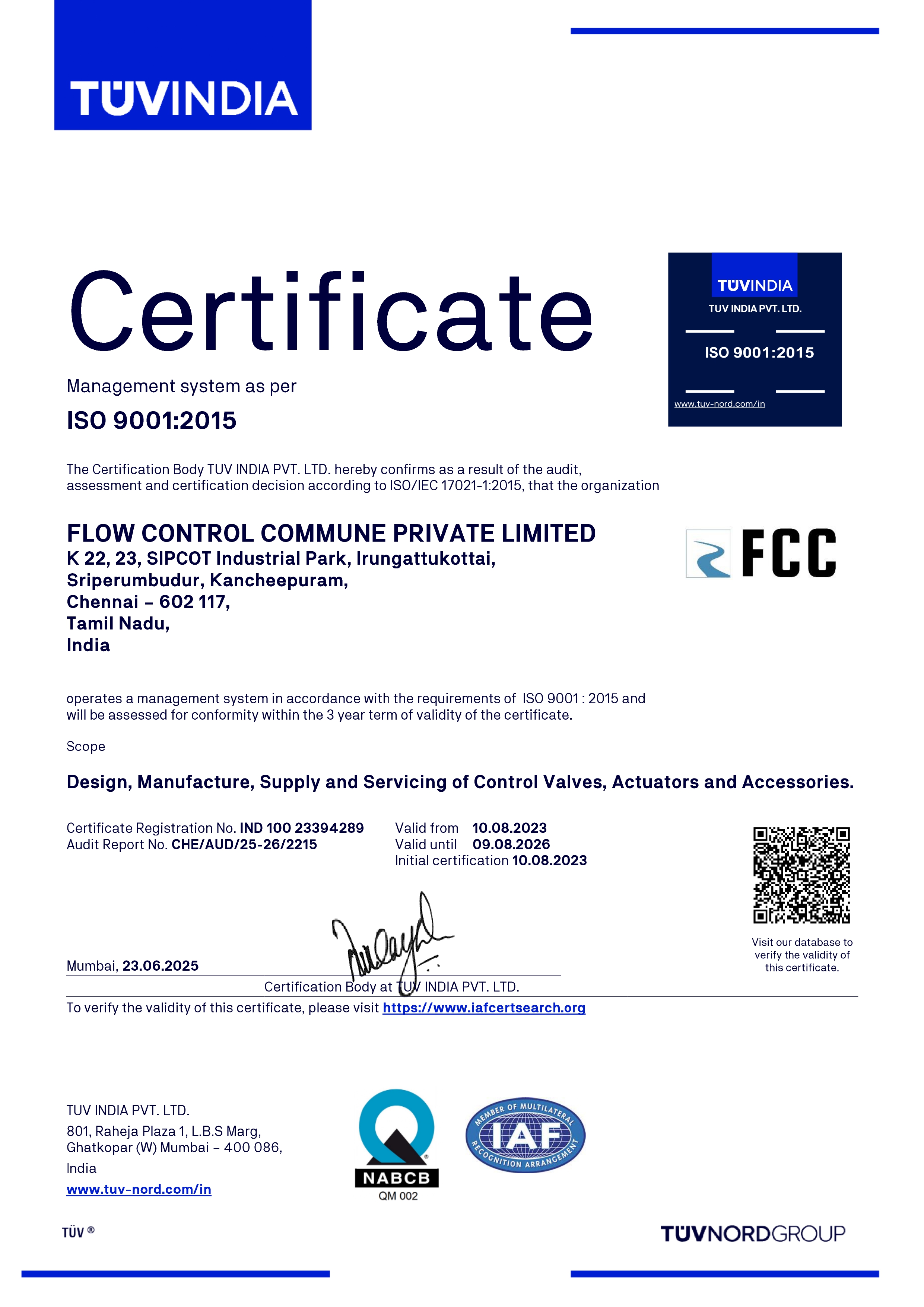 ISO Certificate - Flow Control Commune Pvt. Ltd.